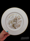 Vintage 1989 Washington D.C. souvenir plate with gold rim and sepia landmark engraving