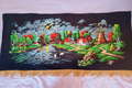 Vintage Textile Wall Painting — Dutch Landscape with Windmill & Swans, 1970s
