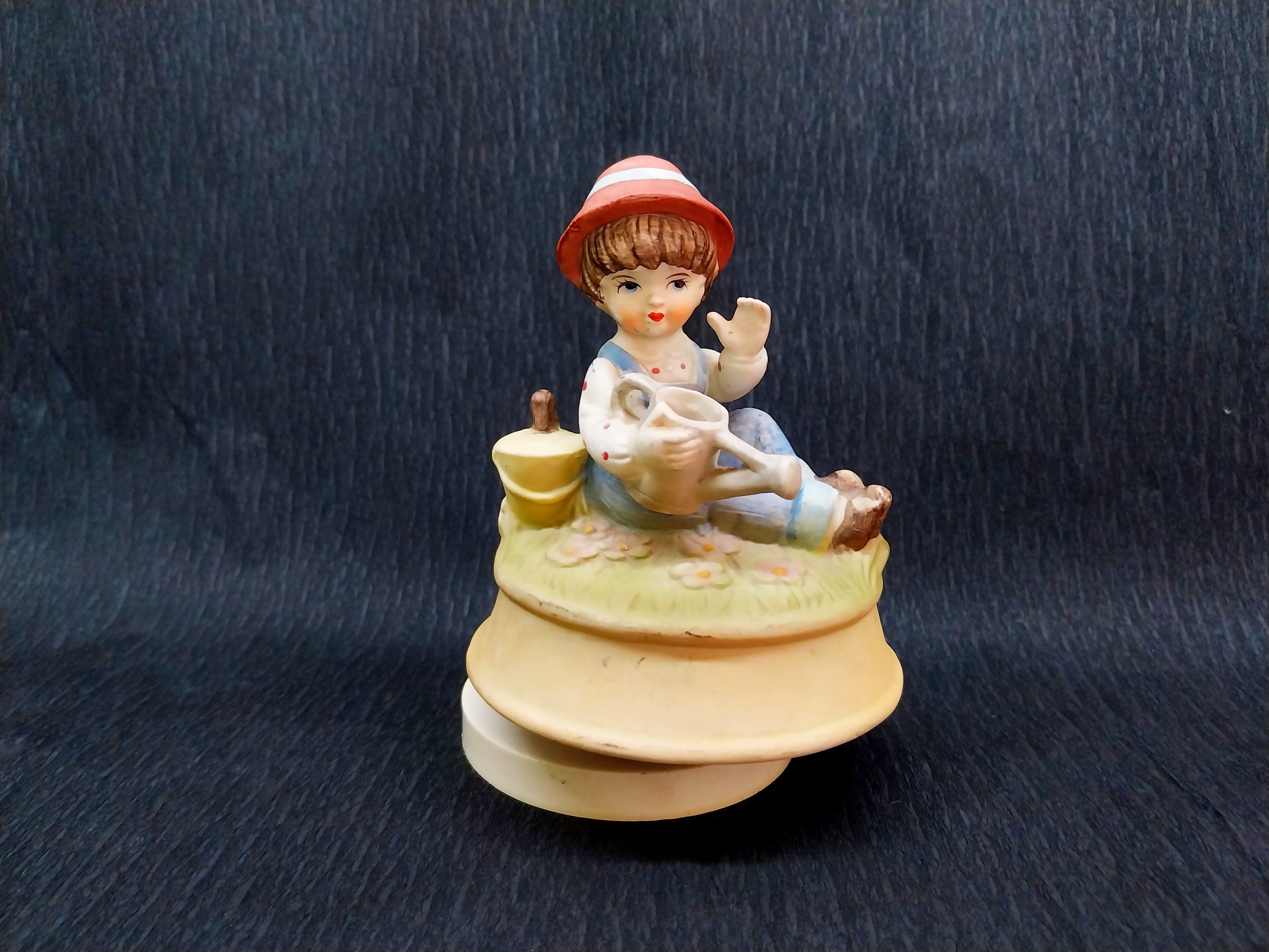 Rare Porcelain Musical Figurine, Vintage Japanese Sankyo biscuit porcelain