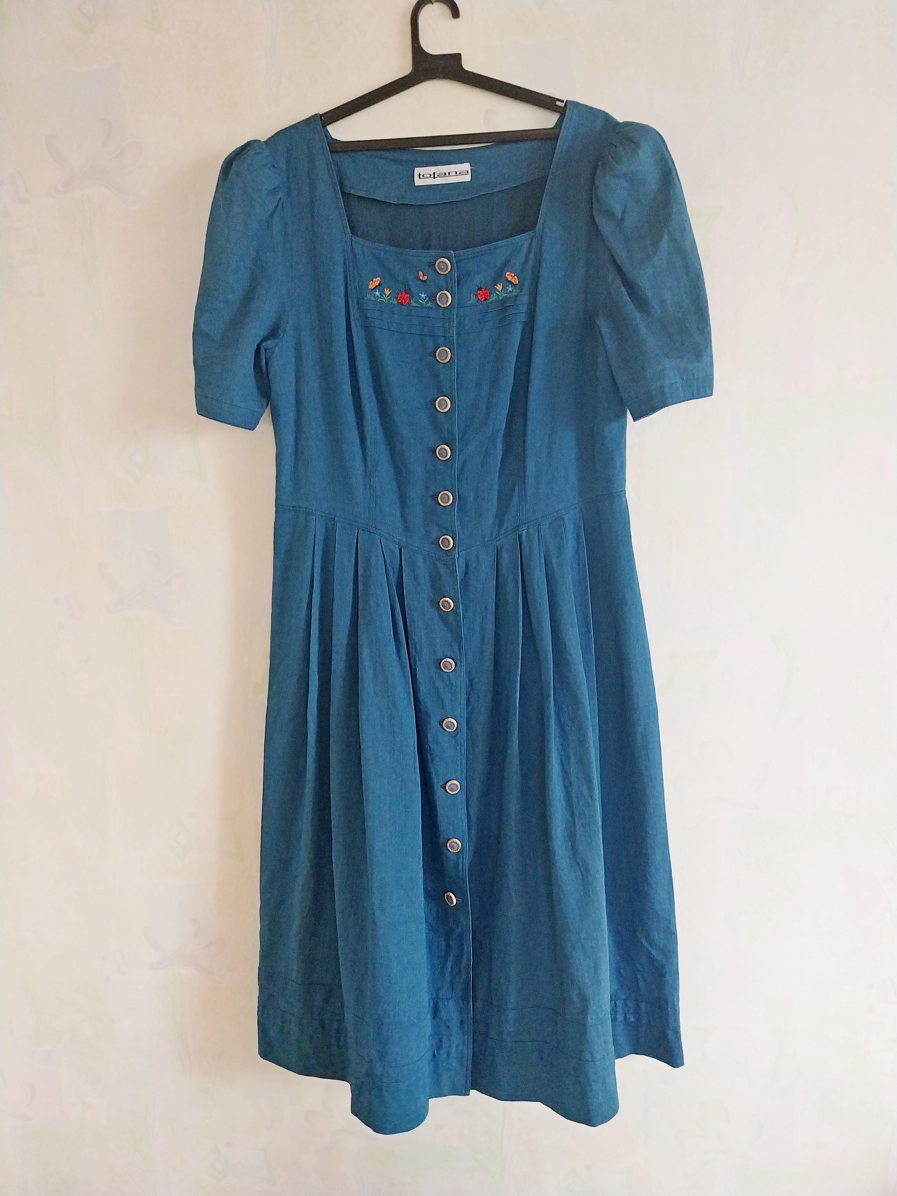 Vintage Dirndl-Style Cotton Dress — Germany, Size 44