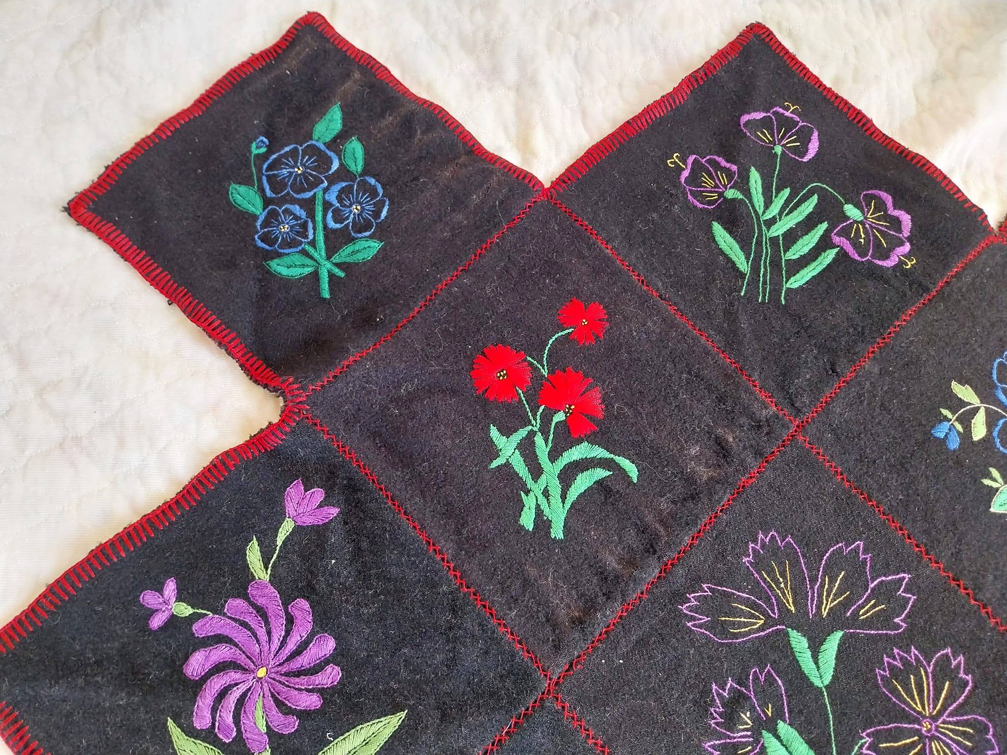 Handmade Embroidered Floral Wall Panel — Vintage Embroidered floral patchwork