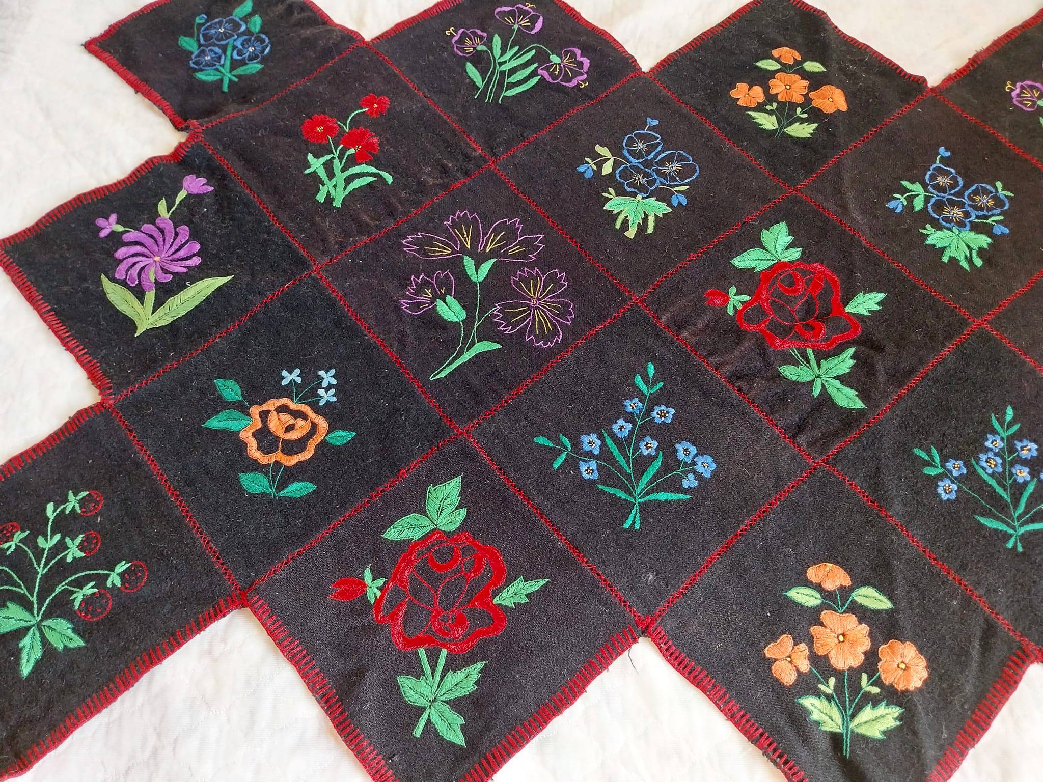 Handmade Embroidered Floral Wall Panel — Vintage Embroidered floral patchwork