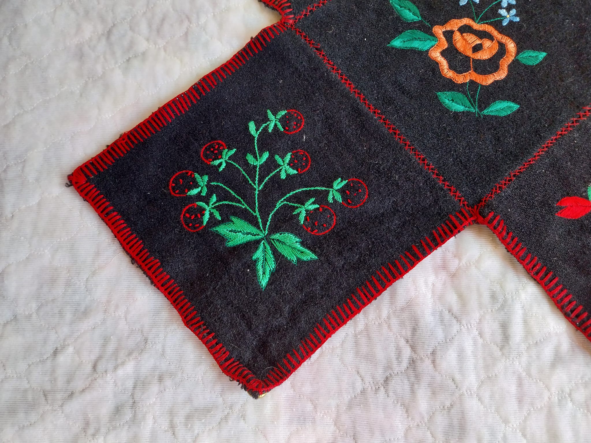 Handmade Embroidered Floral Wall Panel — Vintage Embroidered floral patchwork