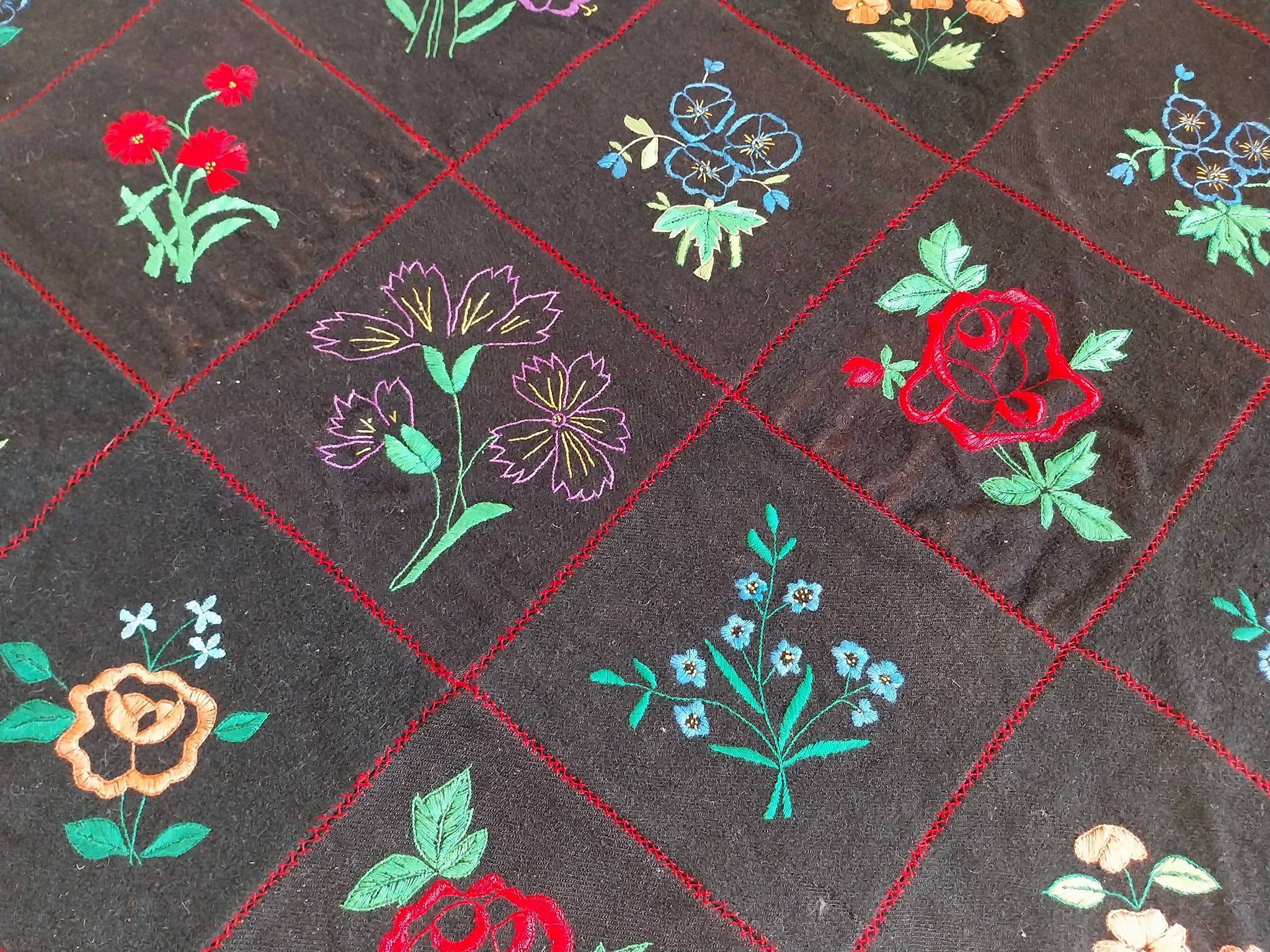 Handmade Embroidered Floral Wall Panel — Vintage Embroidered floral patchwork