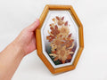 Vintage Bulgarian pressed flower wall art in octagonal wooden frame