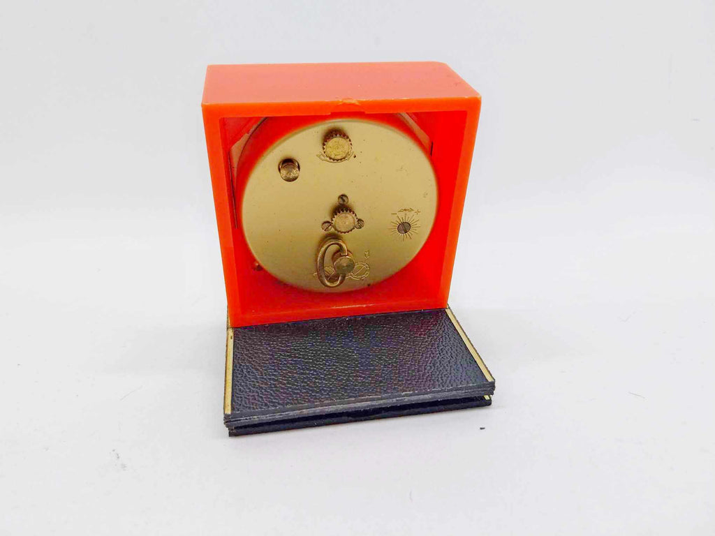 Vintage mechanical alarm clock EUROPA in folding case, German tourist alarm clock