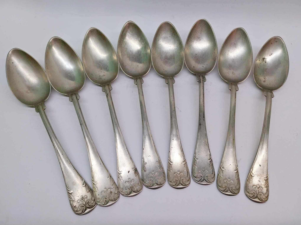 Vintage ALPACCA Silver-Plated Dinner Spoons – Set of 8 with Floral Engraving