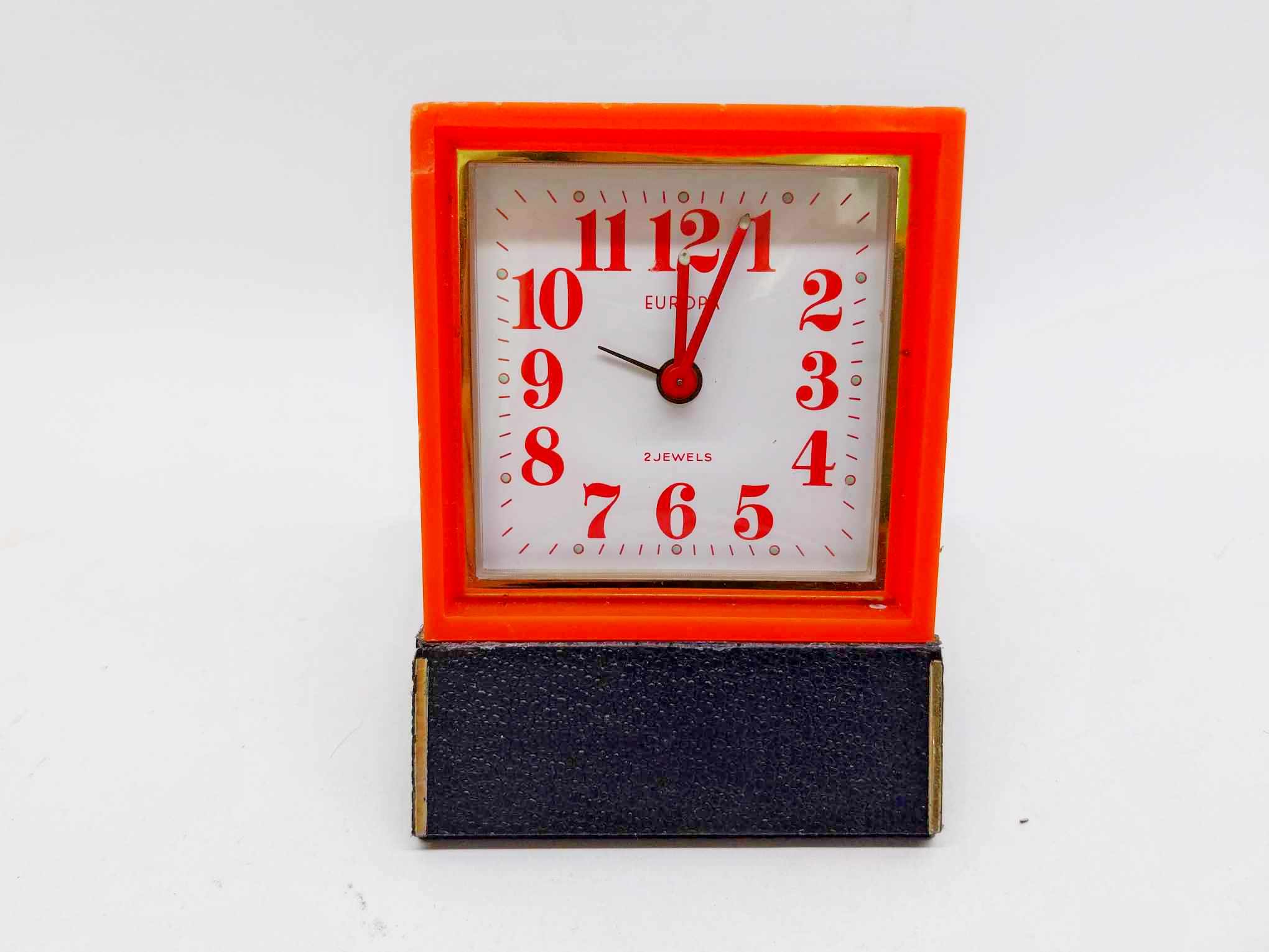 Vintage mechanical alarm clock EUROPA in folding case, German tourist alarm clock