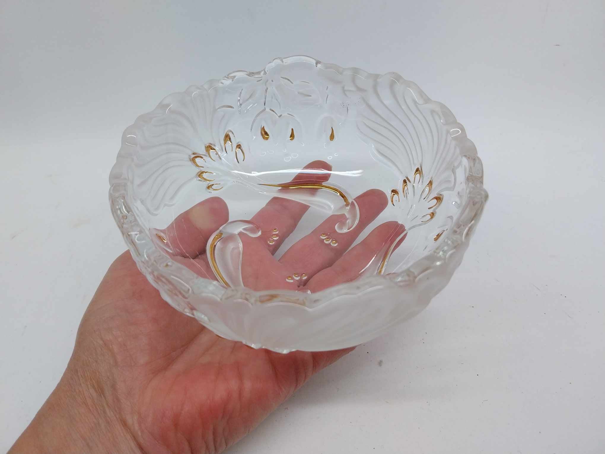 Rare vintage crystal bowl with peacocks and gold decoration