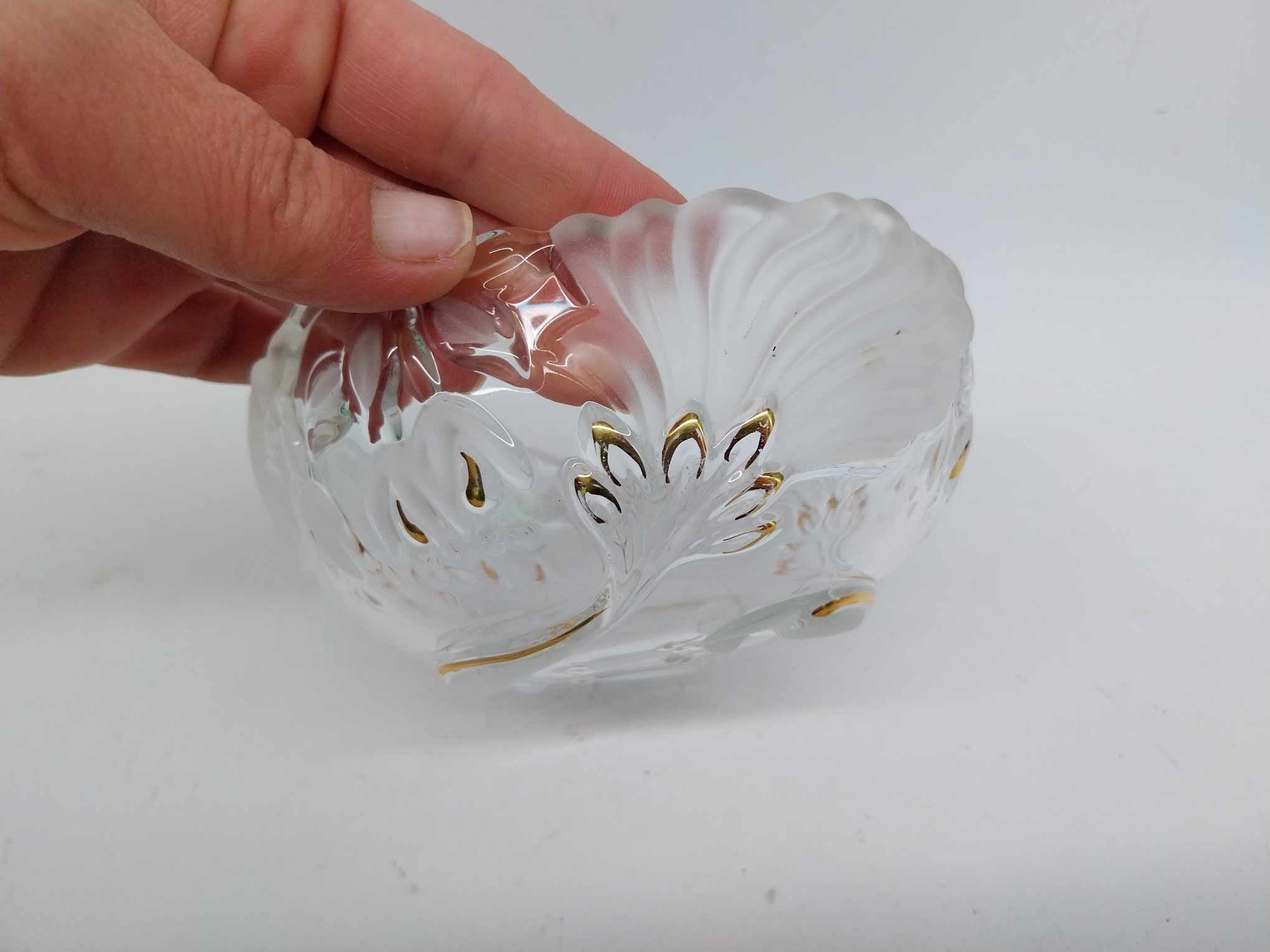 Rare vintage crystal bowl with peacocks and gold decoration
