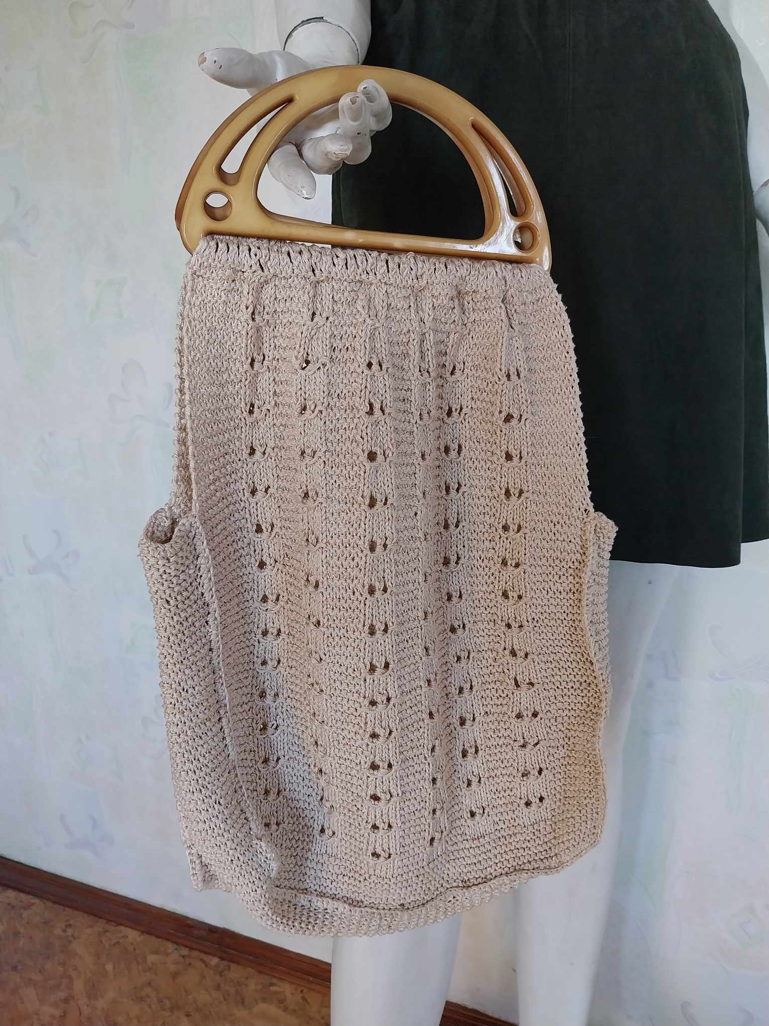Handmade Cotton Knit Bag with Plastic Handles