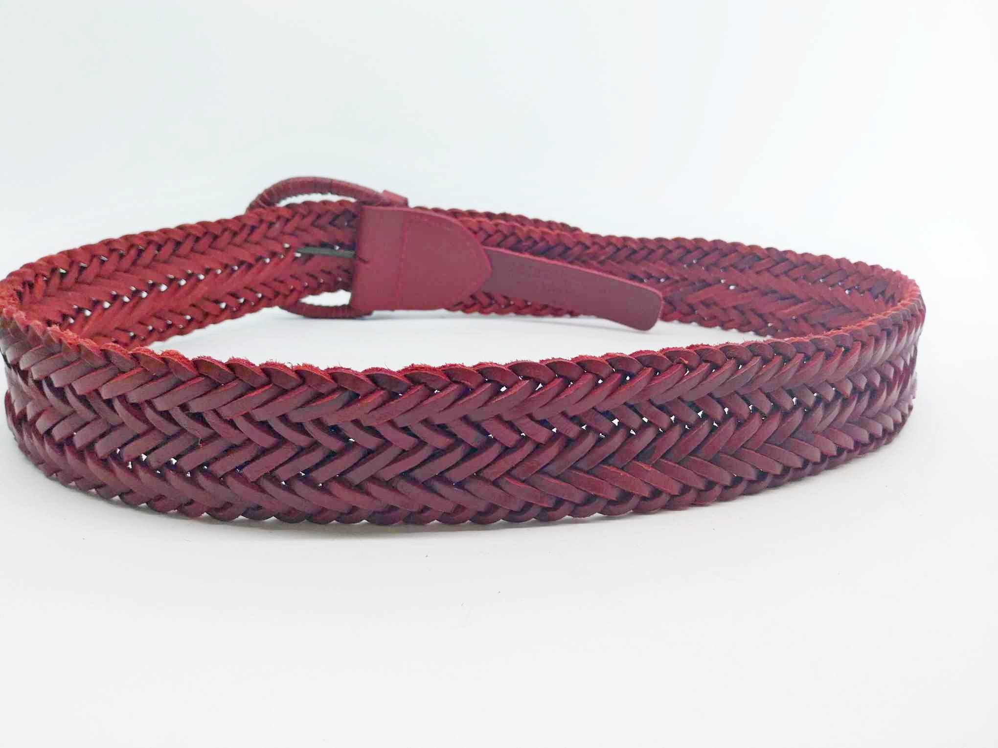 Vintage Real Leather Braided Belt Accessories by Lindex – Burgundy / Dark Red, Size 85