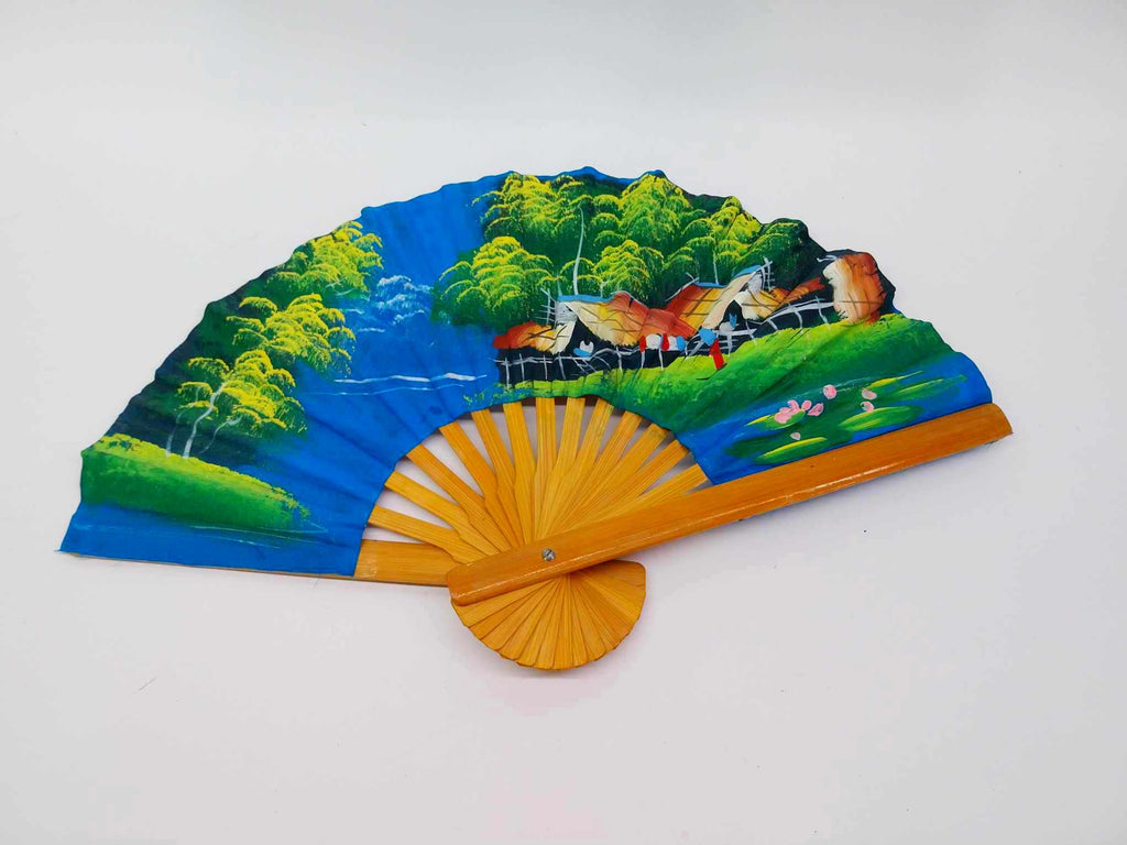 Vintage hand painted Asian fan, Bamboo hand fan