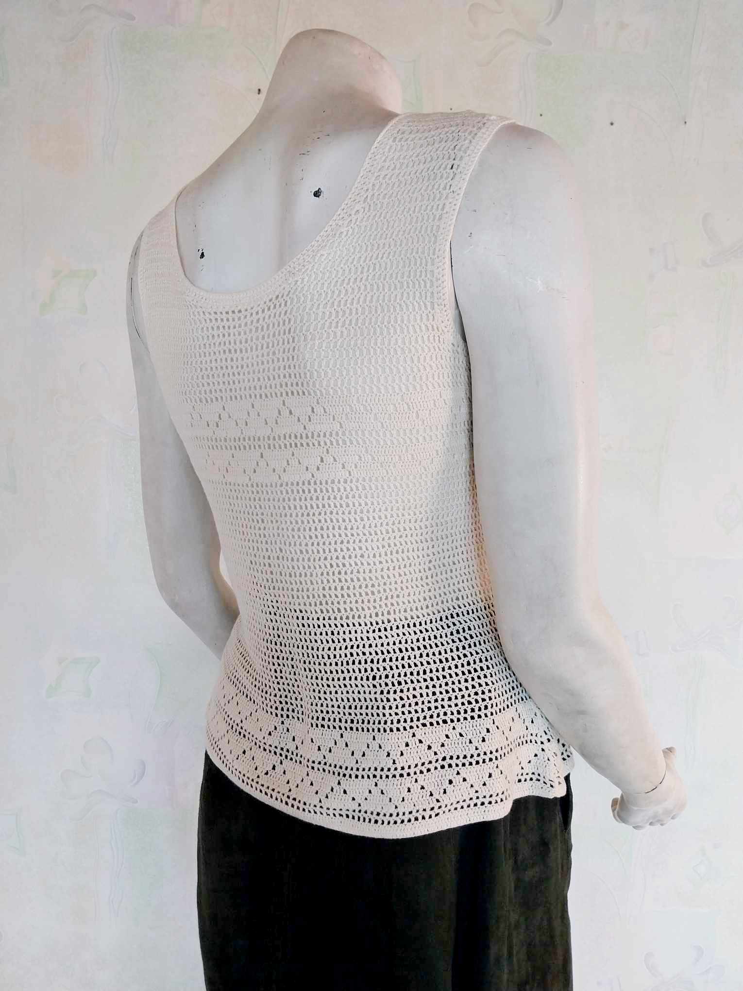 Vintage Crochet Tank Top — Cream, Handmade