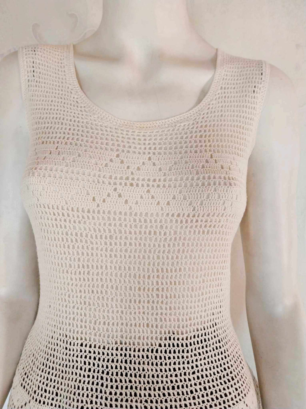 Vintage Crochet Tank Top — Cream, Handmade