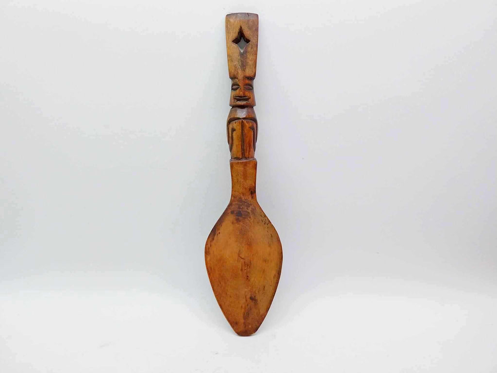 Vintage African wooden spoon, Spoon with hand-carved handle