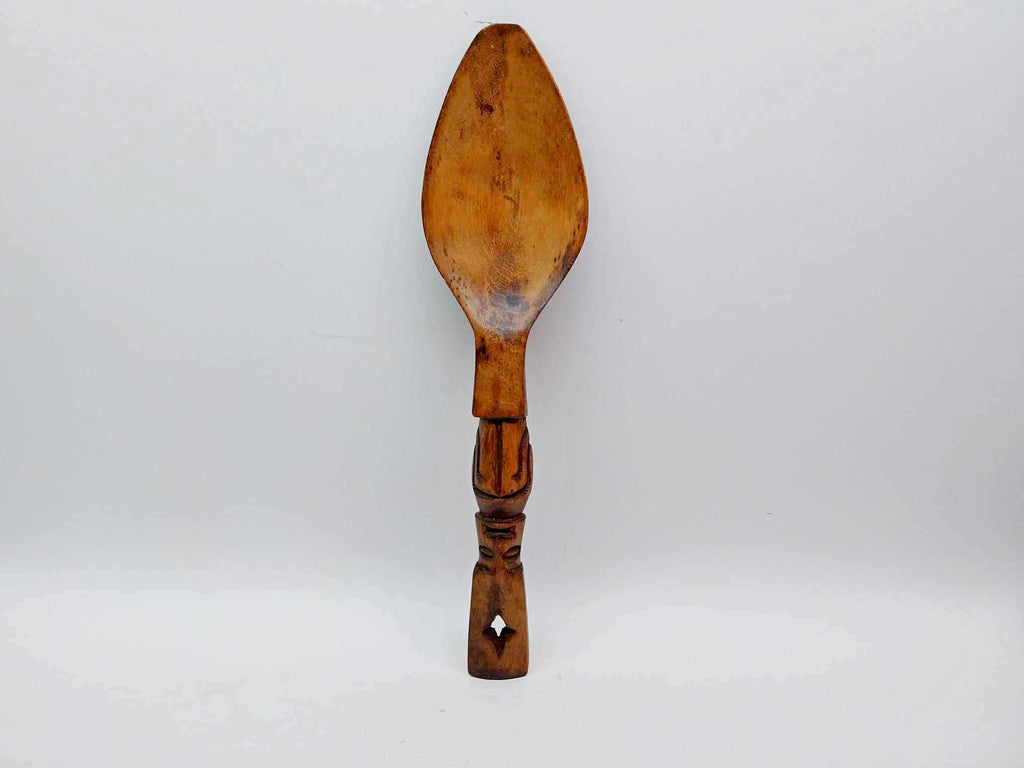 Vintage African wooden spoon, Spoon with hand-carved handle