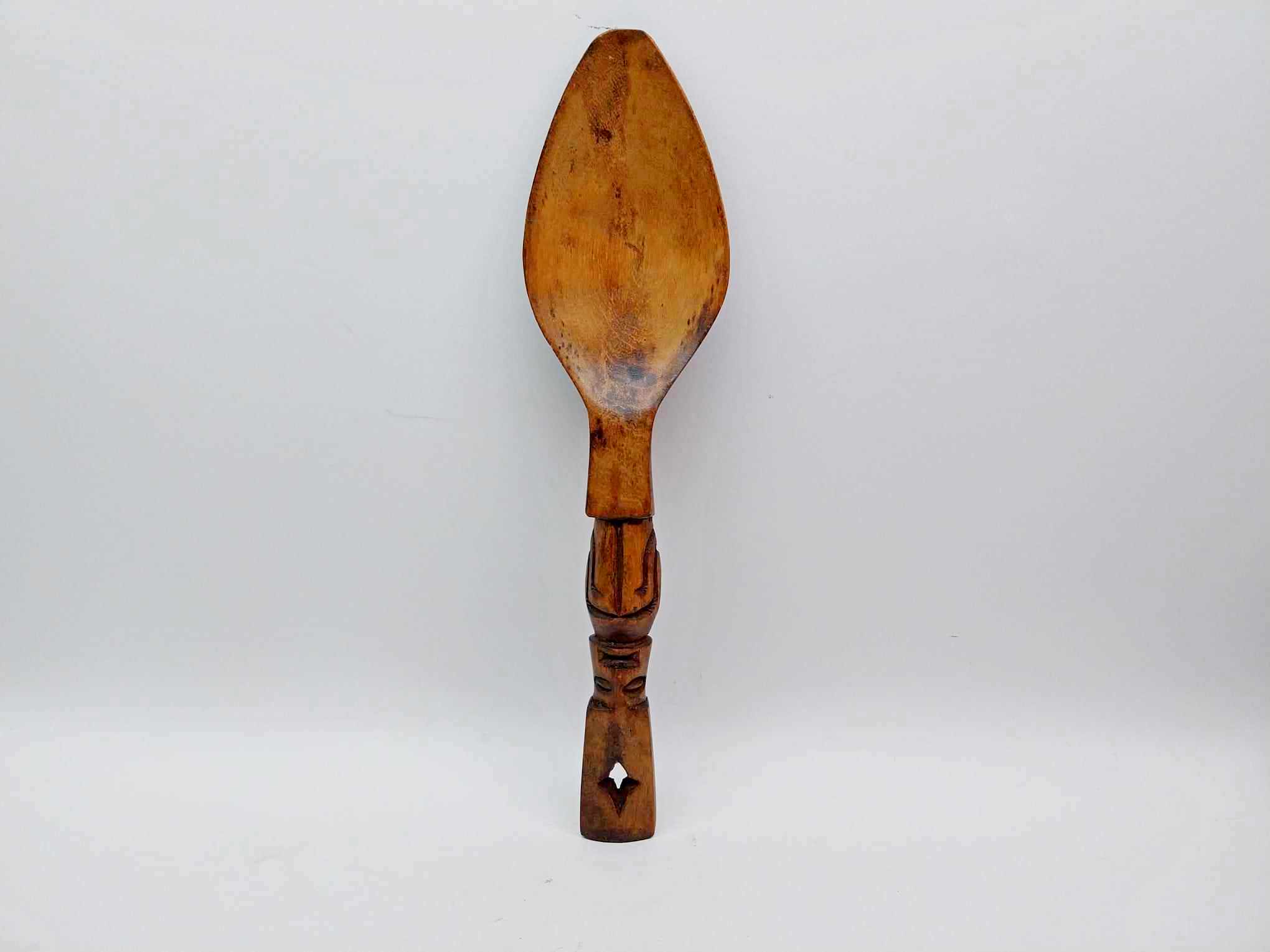Vintage African wooden spoon, Spoon with hand-carved handle