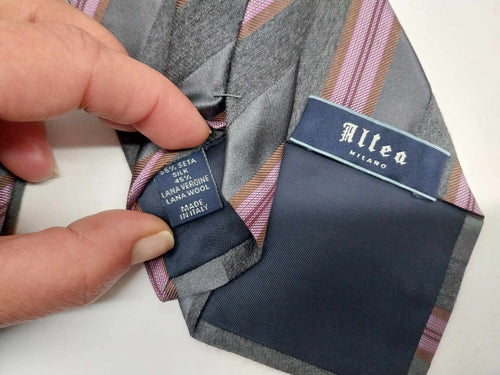 Altea Milano tie label showing 55% silk 45% virgin wool Made in Italy