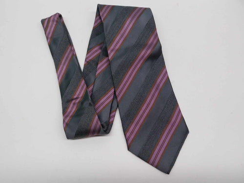 Altea Milano grey striped silk wool tie laid flat