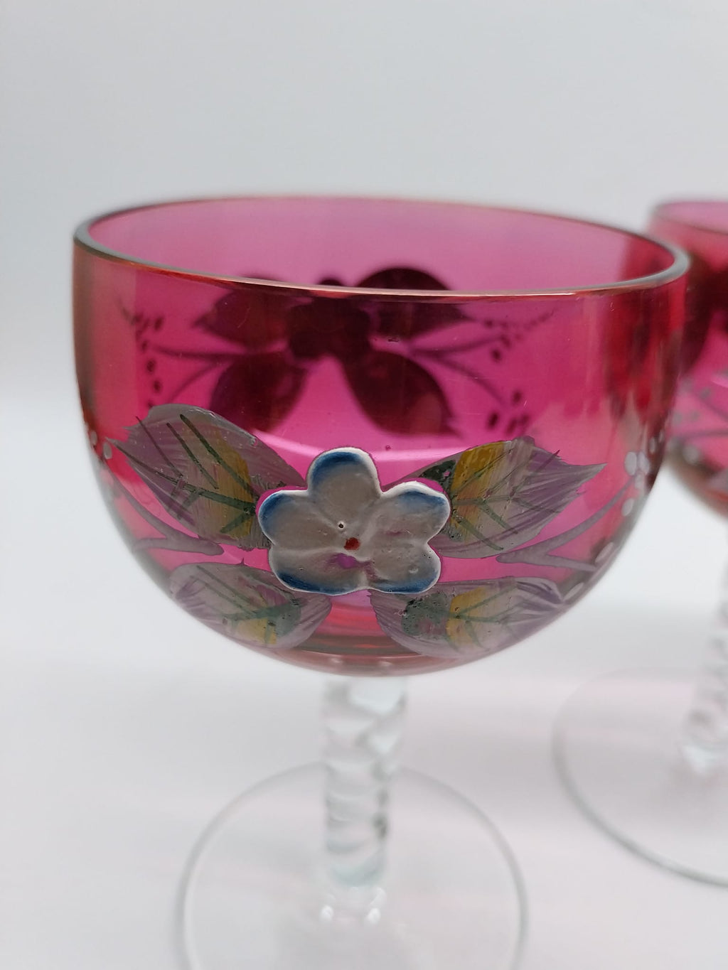 Vintage set of 4 Wine glasses with hand painted flowers
