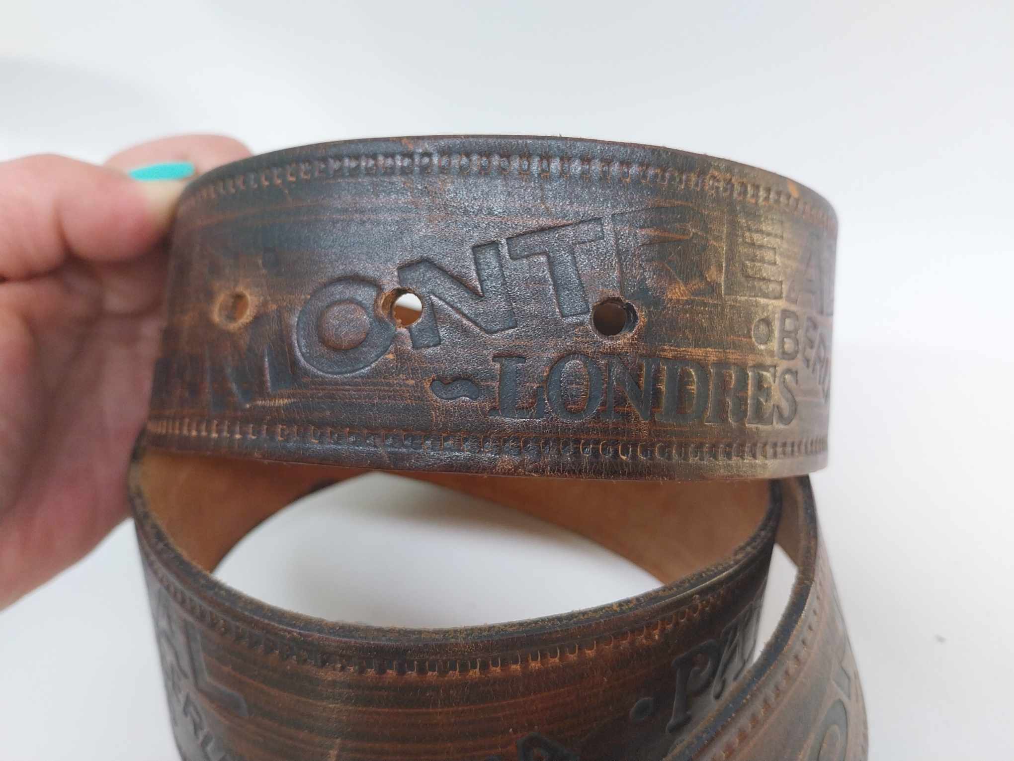 Vintage belt MONTREAL 76, Genuine leather belt with brass buckle