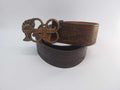 Vintage belt MONTREAL 76, Genuine leather belt with brass buckle
