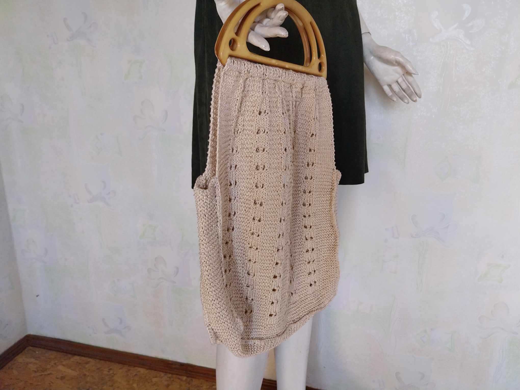 Handmade Cotton Knit Bag with Plastic Handles
