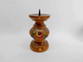 Vintage Scandinavian folk art candle holder — hand-painted turned wood with rosette motif