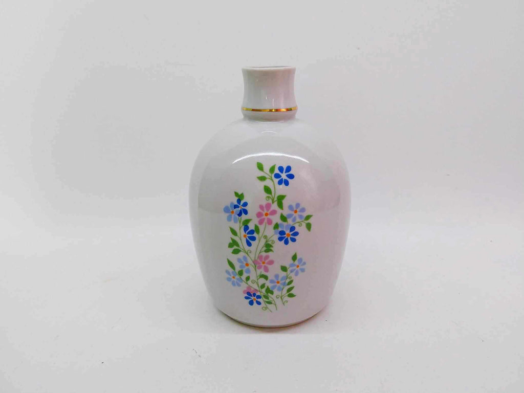 Vintage Porcelain Vase — Hand-Painted Flowers & Gold Rim
