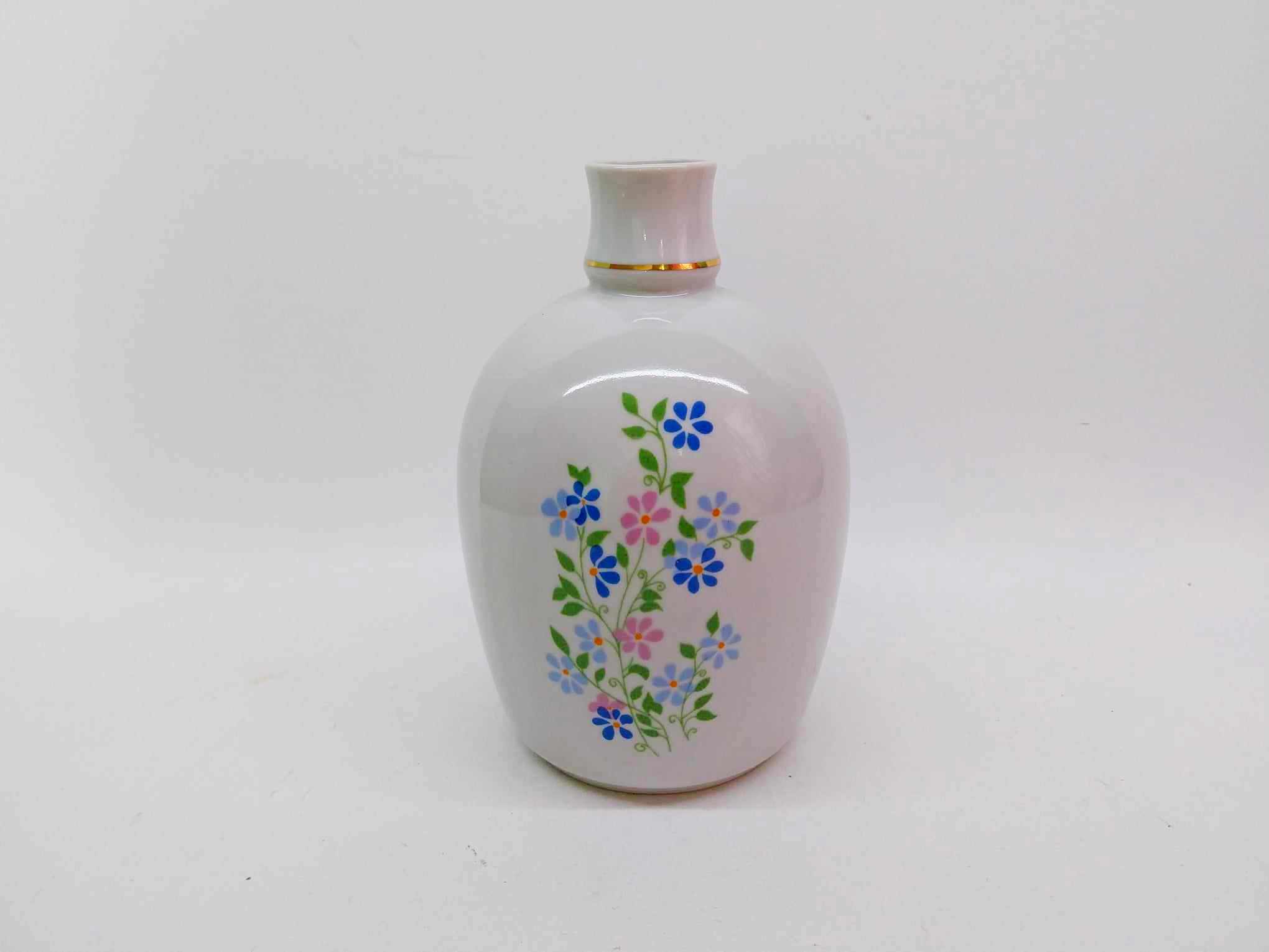 Vintage Porcelain Vase — Hand-Painted Flowers & Gold Rim