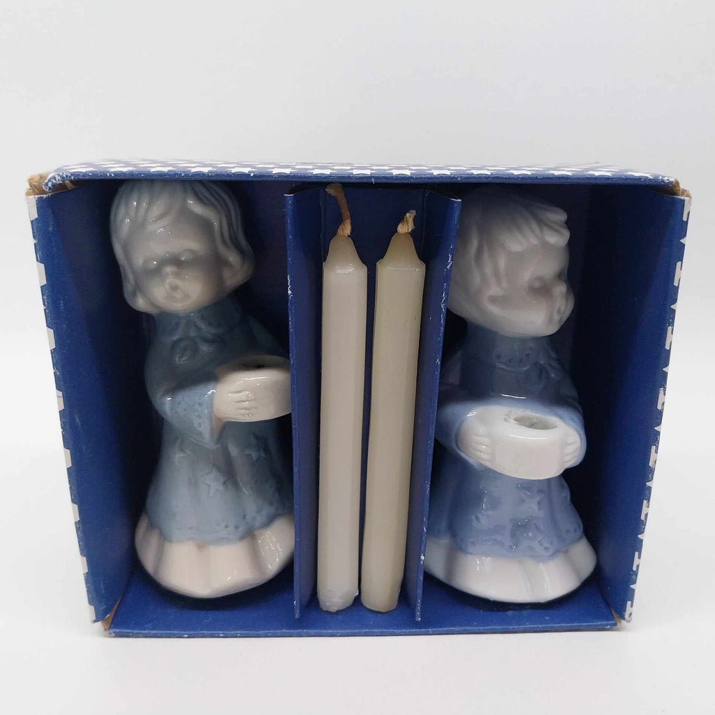 Vintage Porcelain Candle Holder Figurines Set of 2 — with Candles, NOS