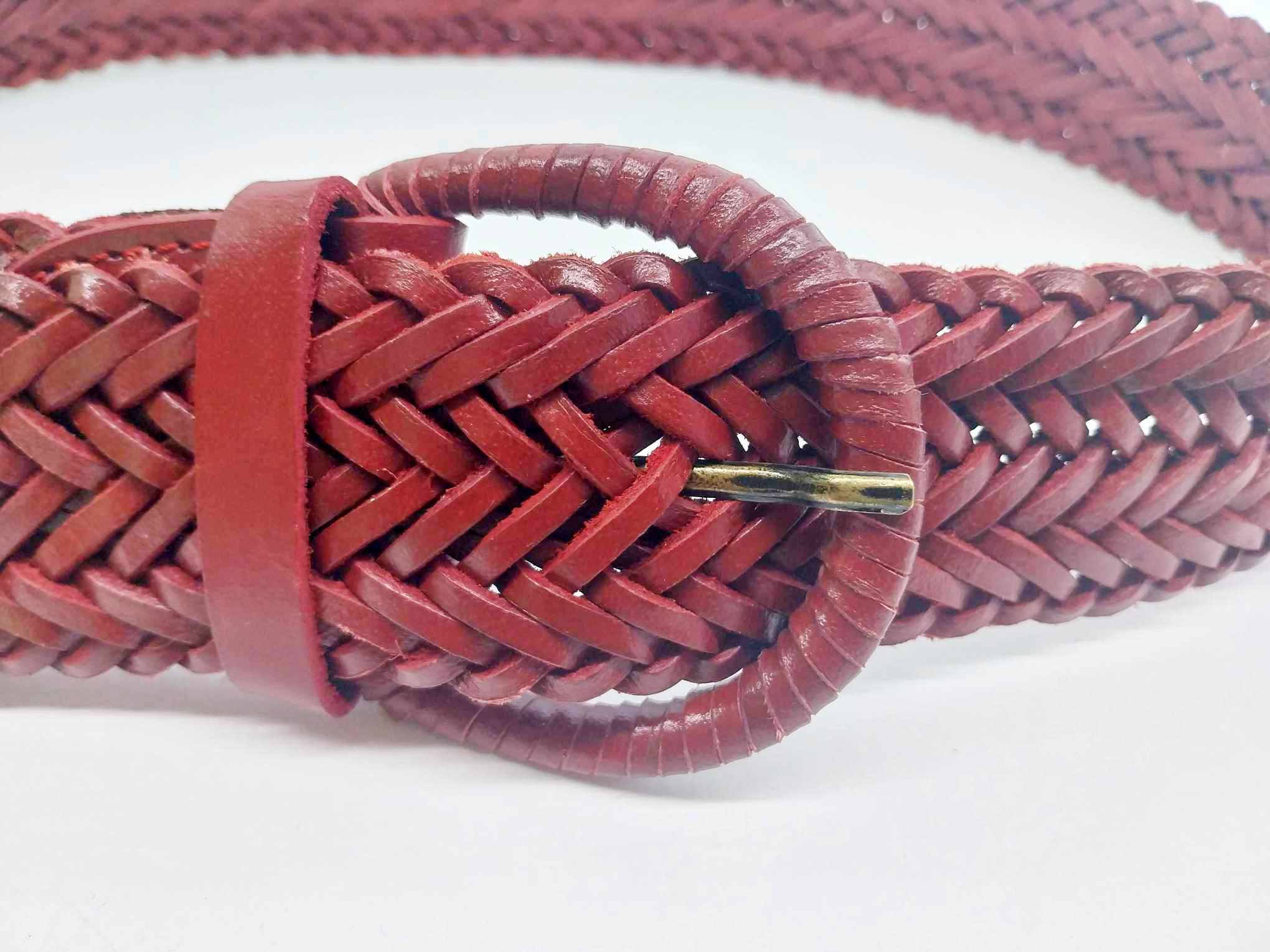 Vintage Real Leather Braided Belt Accessories by Lindex – Burgundy / Dark Red, Size 85