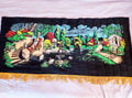 Vintage Textile Wall Painting — Classical Garden with Fountain & Swans, 1970s