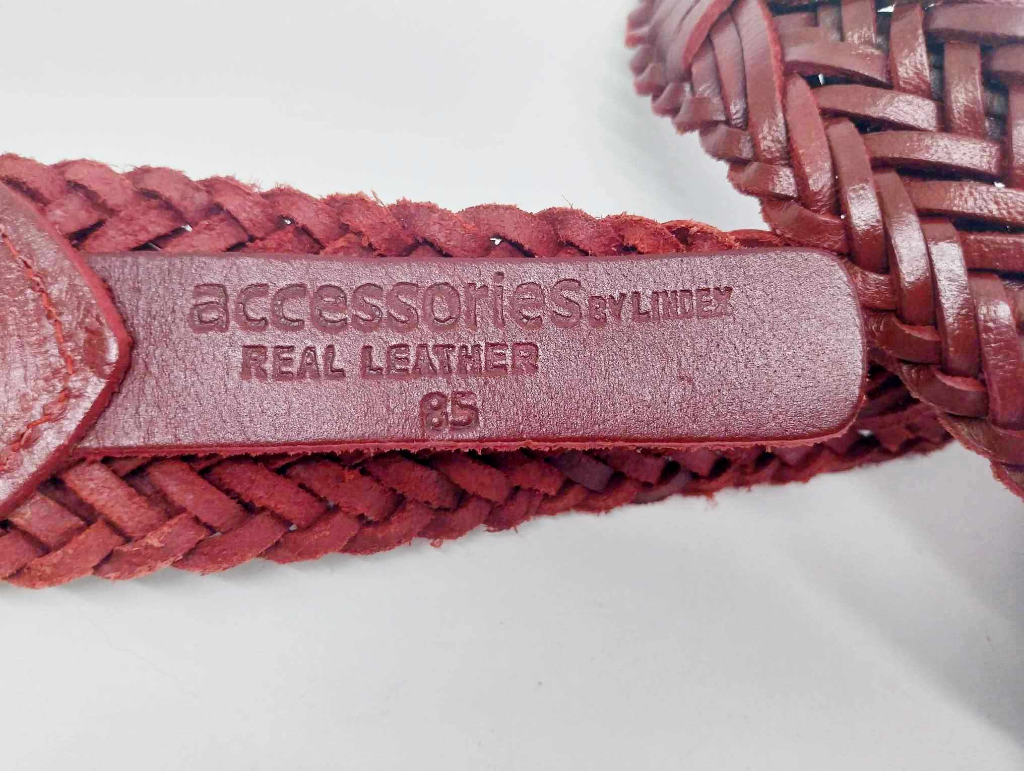 Vintage Real Leather Braided Belt Accessories by Lindex – Burgundy / Dark Red, Size 85