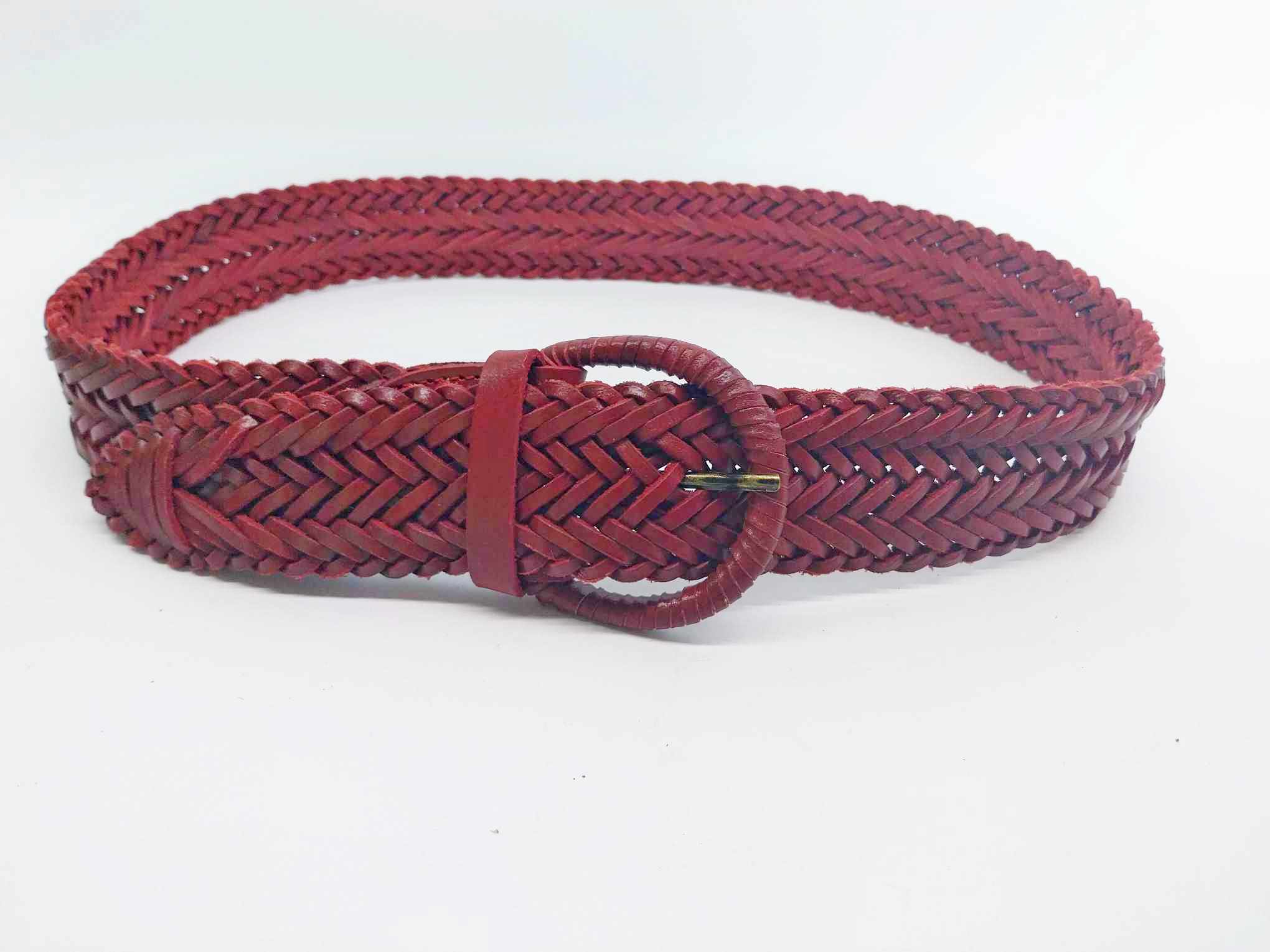 Vintage Real Leather Braided Belt Accessories by Lindex – Burgundy / Dark Red, Size 85