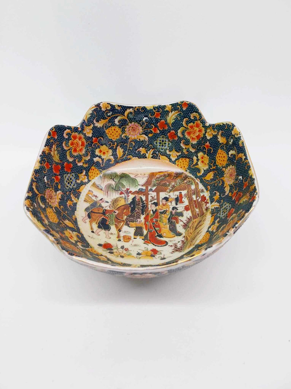 Vintage Japanese Porcelain Bowl — Iceberg, Floral & Geisha Scene