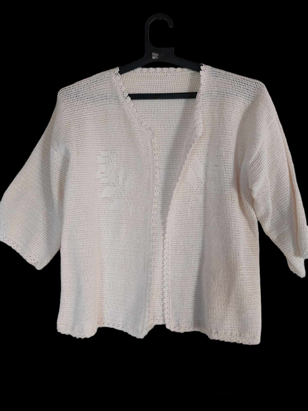 Vintage Hand-Crocheted Dress & Cardigan Set – Cream White Open Weave