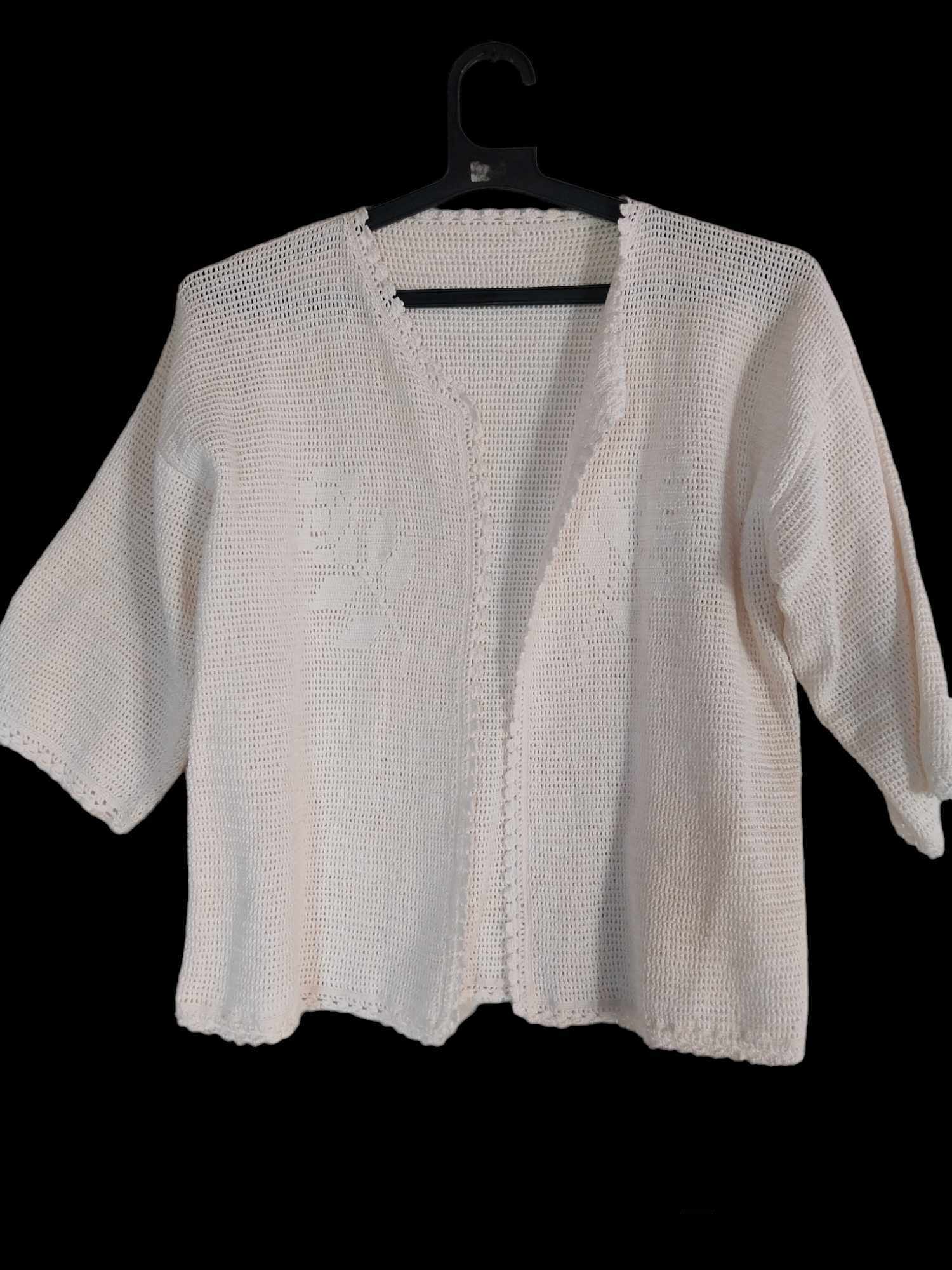 Vintage Hand-Crocheted Dress & Cardigan Set – Cream White Open Weave