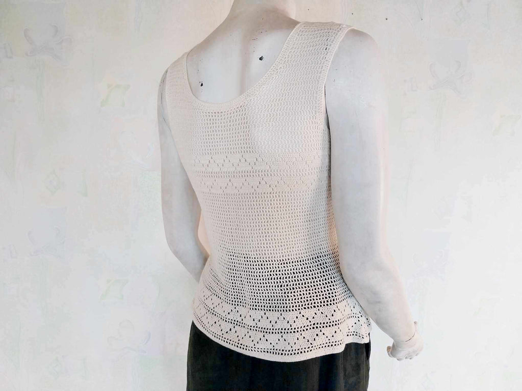 Vintage Crochet Tank Top — Cream, Handmade