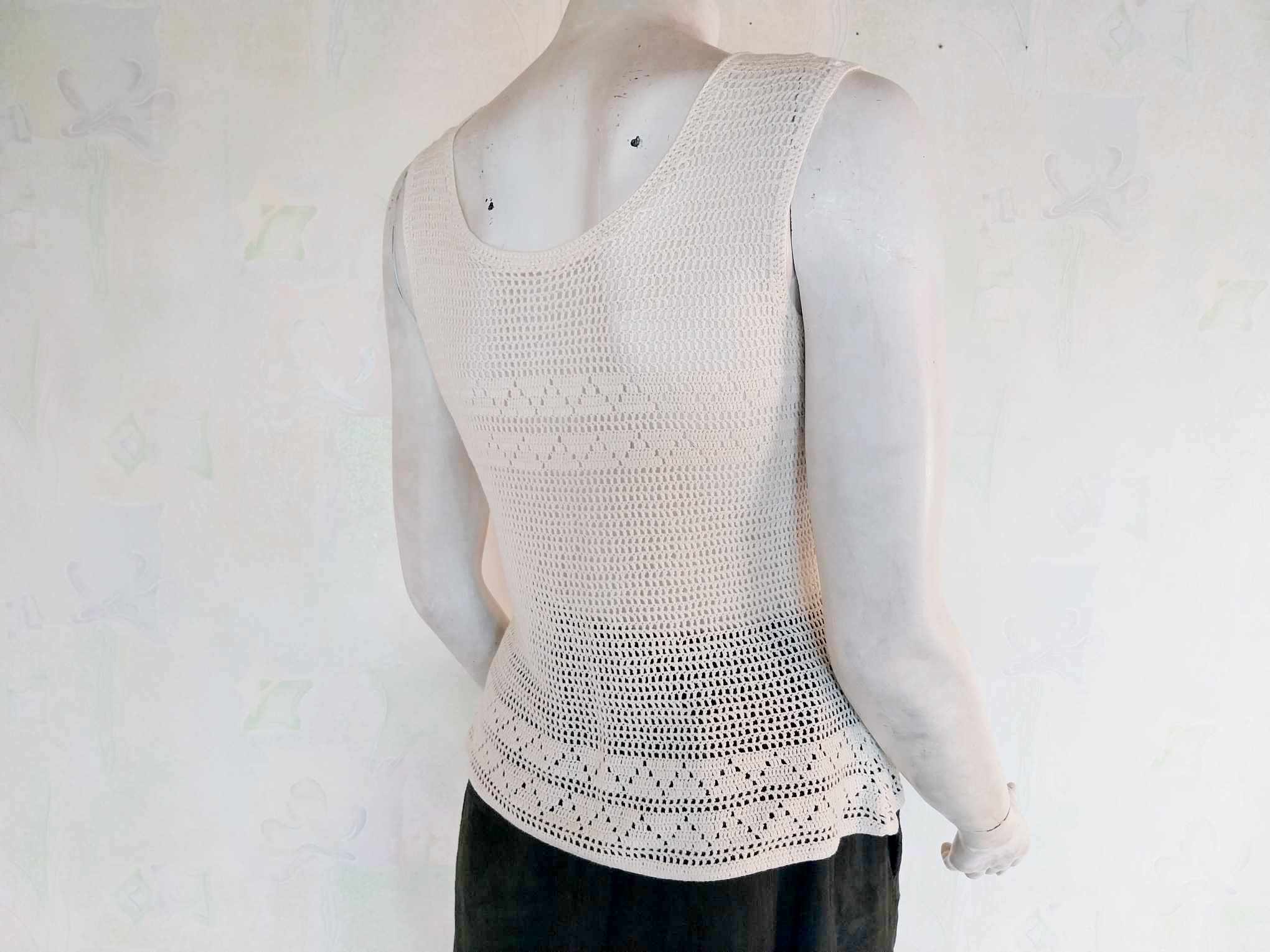 Vintage Crochet Tank Top — Cream, Handmade
