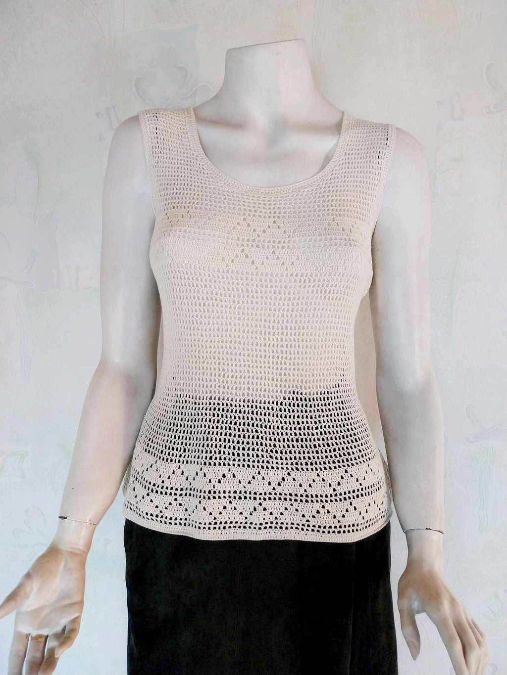 Vintage Crochet Tank Top — Cream, Handmade