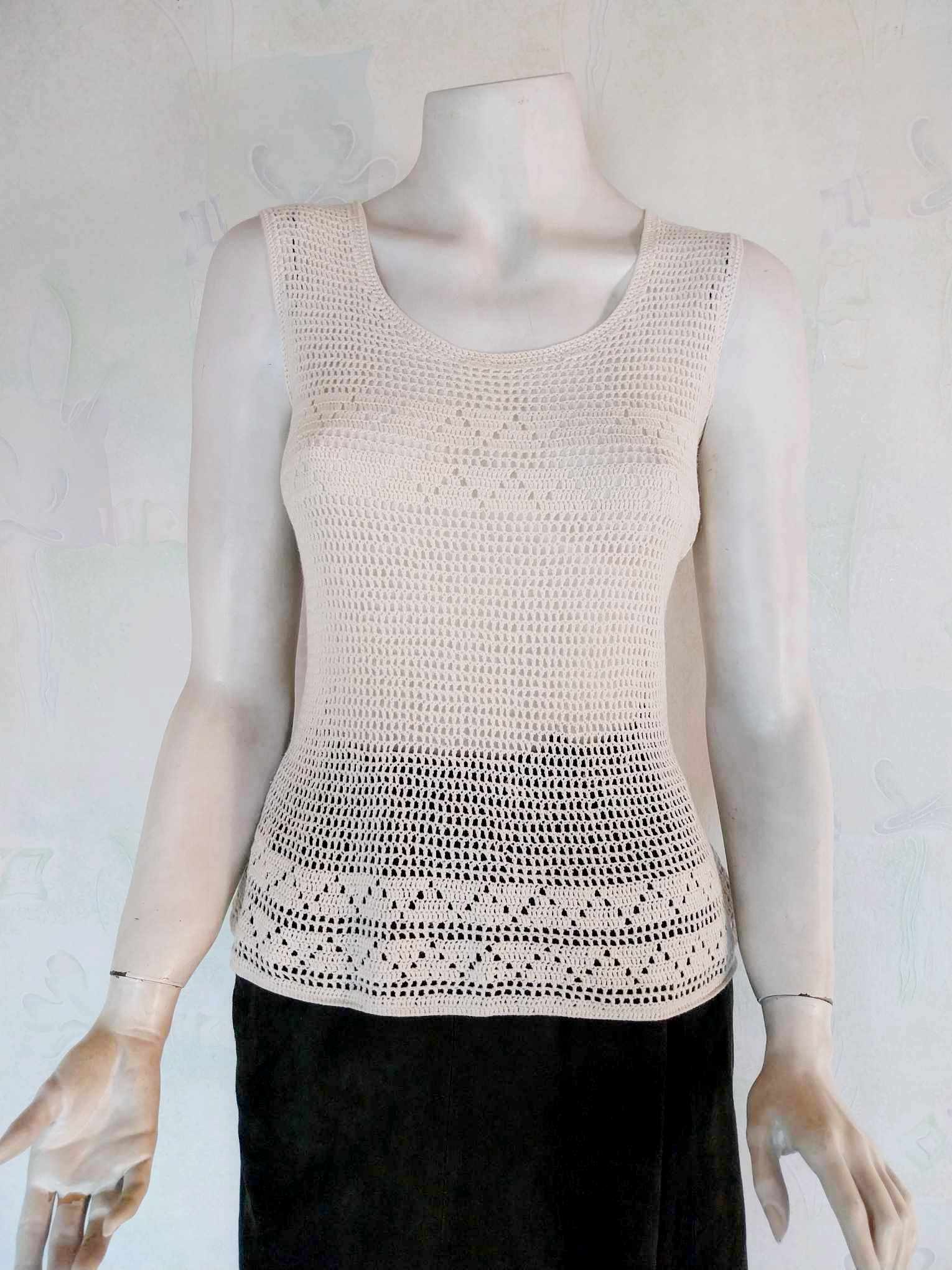 Vintage Crochet Tank Top — Cream, Handmade