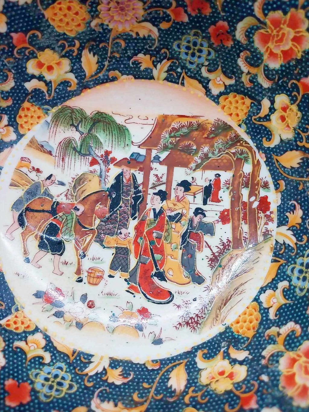 Vintage Japanese Porcelain Bowl — Iceberg, Floral & Geisha Scene