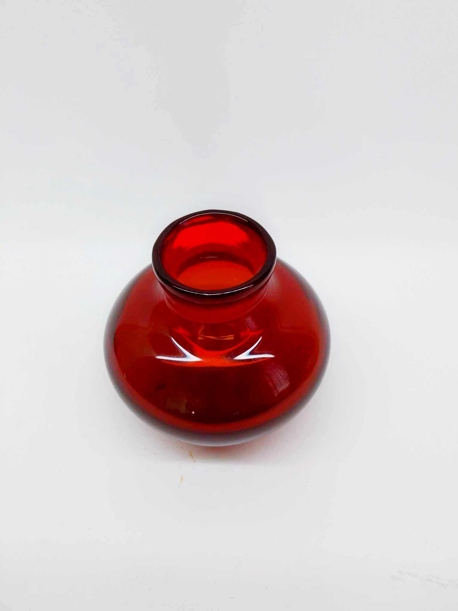 Vintage Red Glass Vase — 1980s
