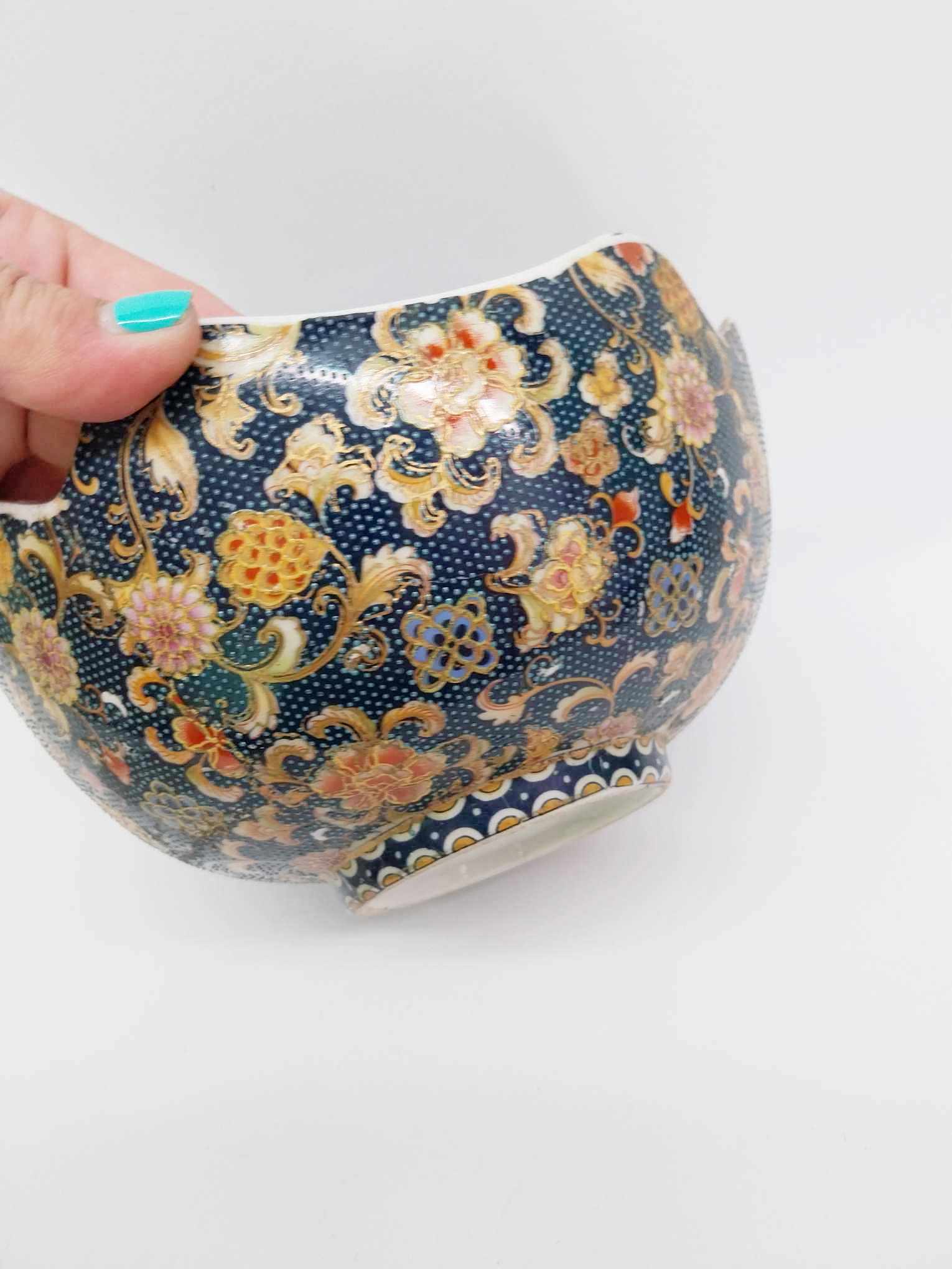 Vintage Japanese Porcelain Bowl — Iceberg, Floral & Geisha Scene