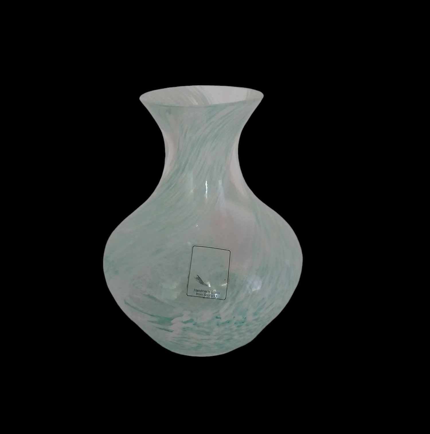 Scottish Handmade Art Glass Vase — Teal Swirl  - Vintage