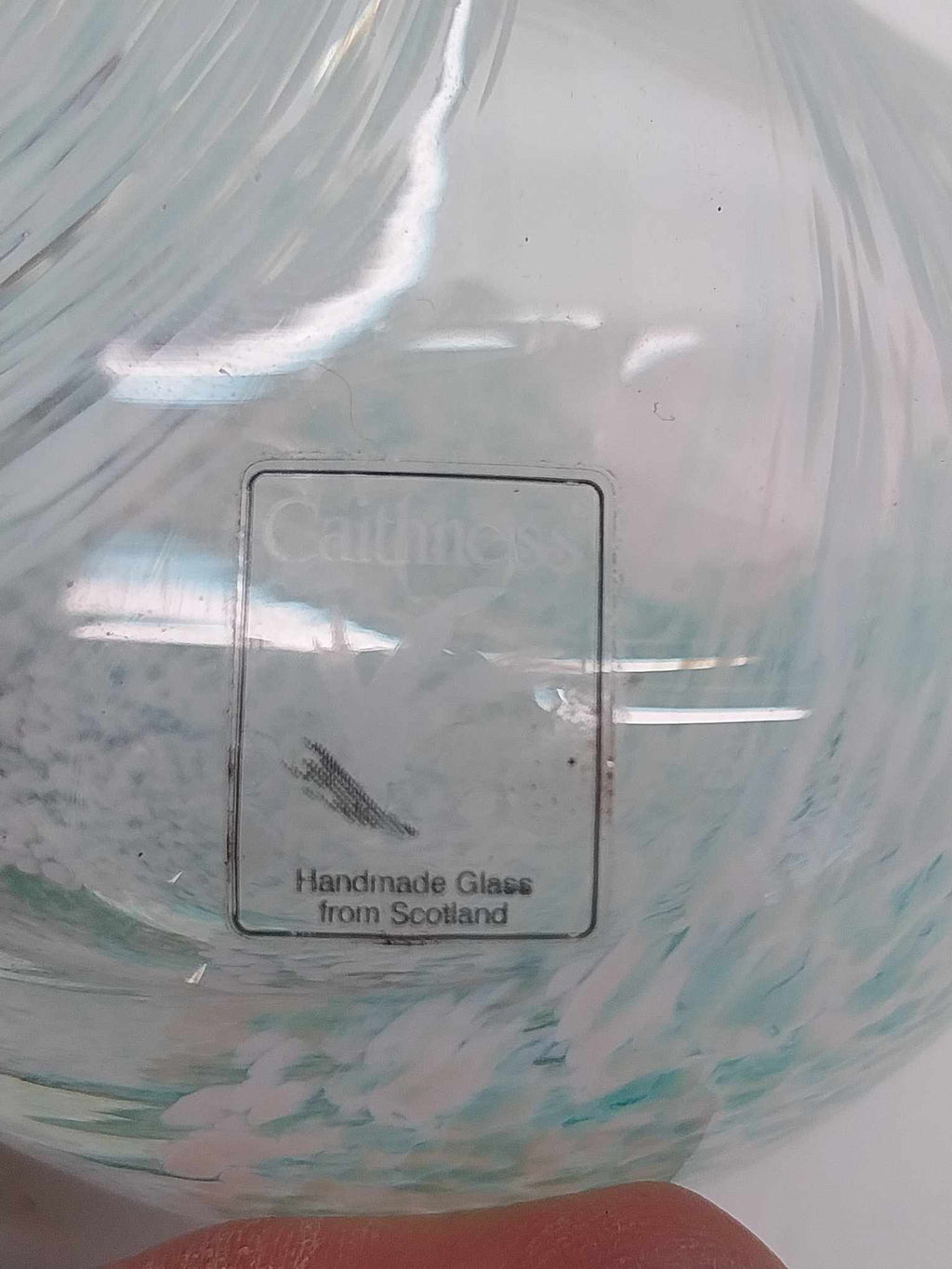 Scottish Handmade Art Glass Vase — Teal Swirl  - Vintage