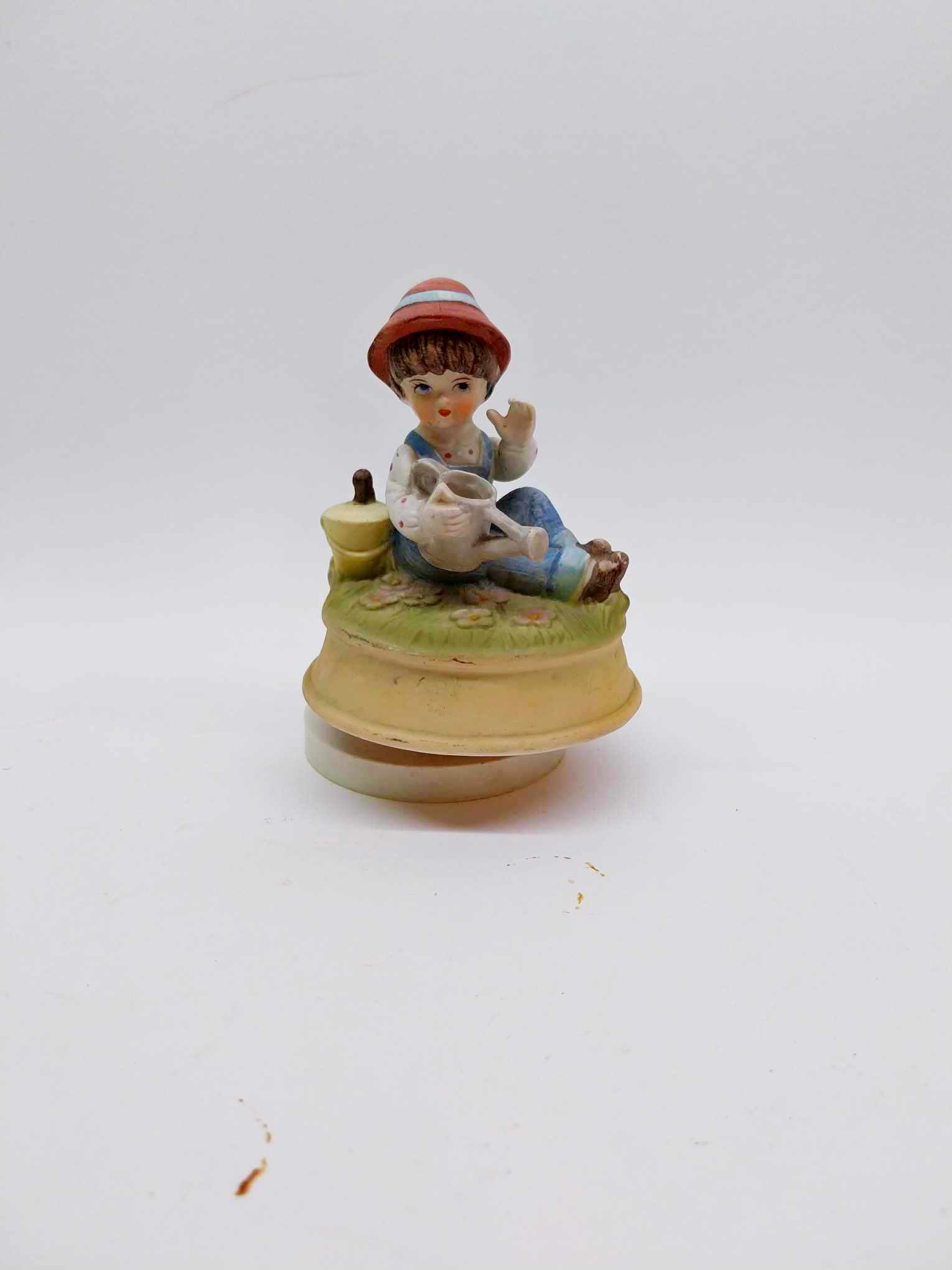 Rare porcelain musical figurine, vintage Japanese biscuit porcelain figure