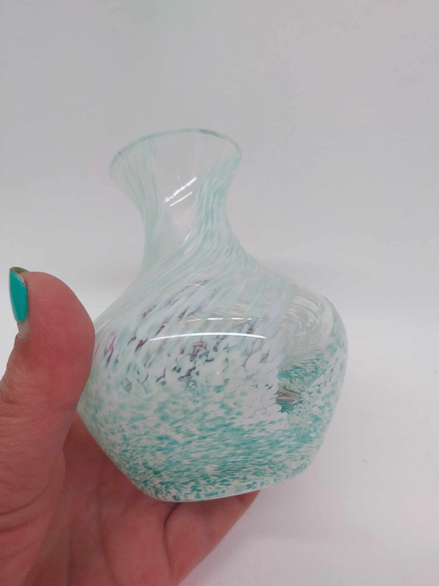 Scottish Handmade Art Glass Vase — Teal Swirl  - Vintage